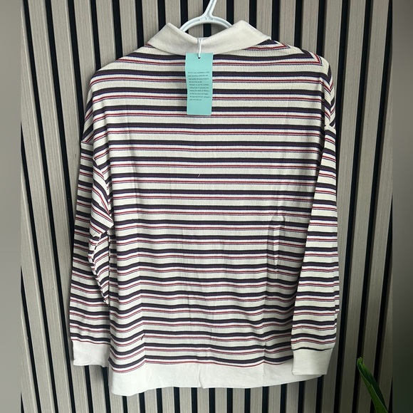 Trendy Queen Women's Oversized Striped Polo Sweatshirt - Picture 6 of 7